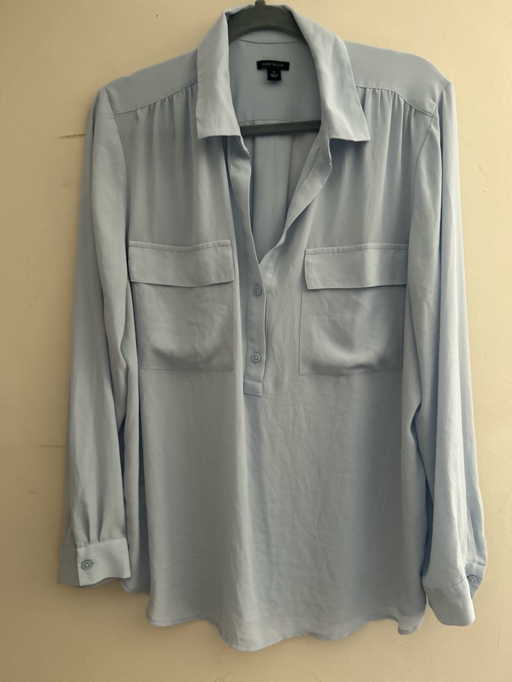 Ann Taylor Light Blue Utility Utility Popover Blouse XL